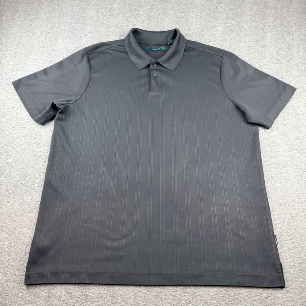 Perry Ellis Men's Large Tall LT Short Sleeve Polo Shirt Black Textured Stripe